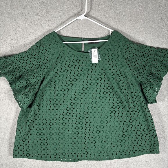 NWT Lane Bryant Layered Top Women’s Size 26 Emerald Green Flutter Sleeve Eyelets - Picture 1 of 11